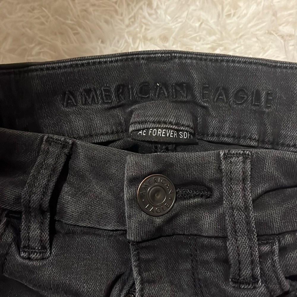 AE Size 0S Black Distressed Denimn - Picture 3 of 7